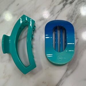 Teleties green & ombre blue-green hair clips